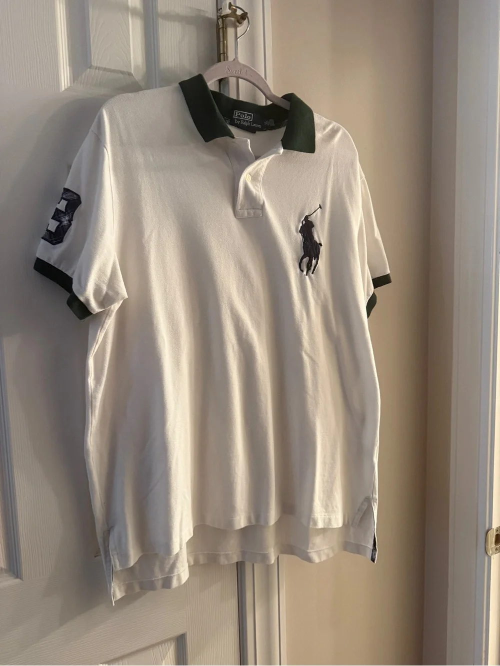 Polo by Ralph Lauren White Polo with Dark Green Trim and Navy Emblem